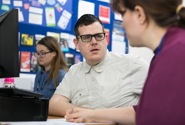 Foundations for Learning student in front of computer