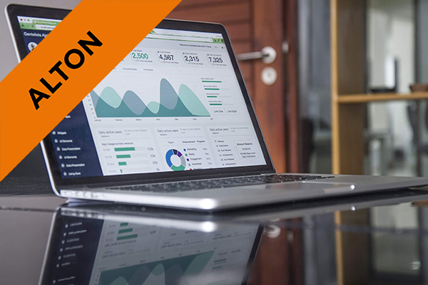 laptop screen displaying charts and graphs