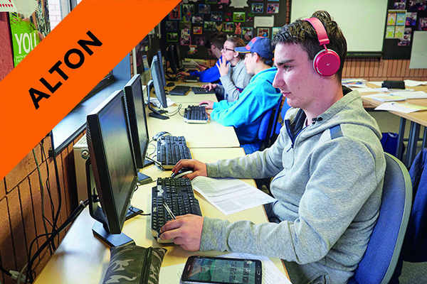 students working at computers