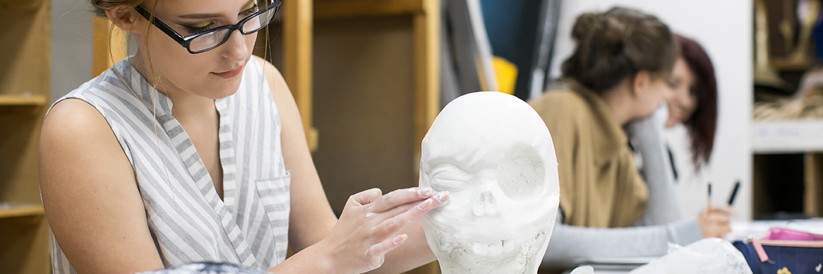 Students doing art work on the A Level Fine Art course