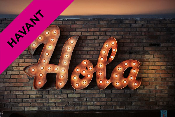 the word 'hola' in lights