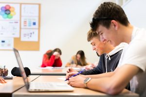 a of students working