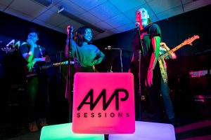 students performing in a band