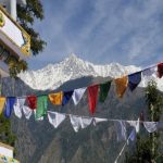 bunting with mountains in the background