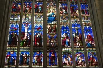 blue stained glass window