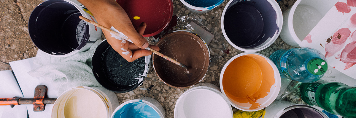 pots of different coloured paint