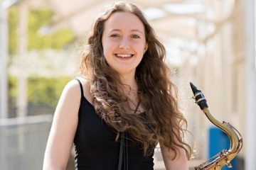 Ellen Drewe with musical instrument