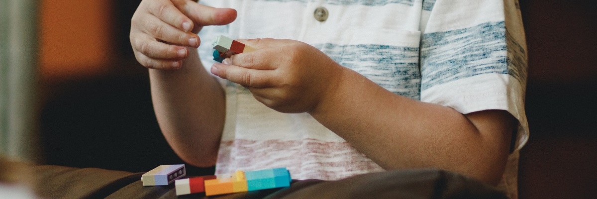 a child playing with lego bricks