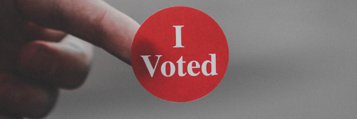someone holding a small stick that reads 'I voted'