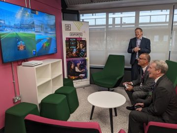 Mike Gaston and Damian Hinds playing Xbox together