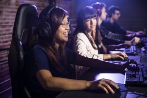 female students playing computer games