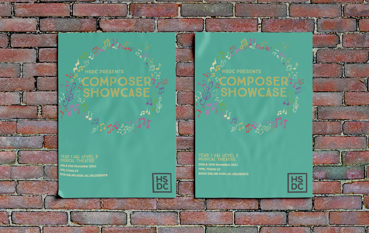 2 composer posters side by side on a brick wall