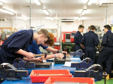 Engineering students working in a classroom
