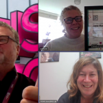 Virtual award presentation with three people smiling on screen