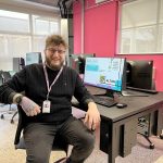 Teacher Rhys Williams sat in the Gaming and Creative Digital Studios at HSDC Alton