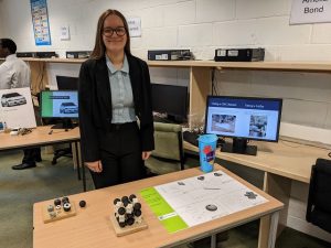 Amelia Bond with her 3D printed noughts and crosses