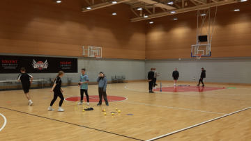 Alton Sports students in the sports hall at Solent University.