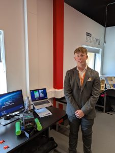 Ollie Whelan with his RC catamaran.