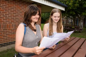 Ellie Blake and Hannah Wilkins open their results.