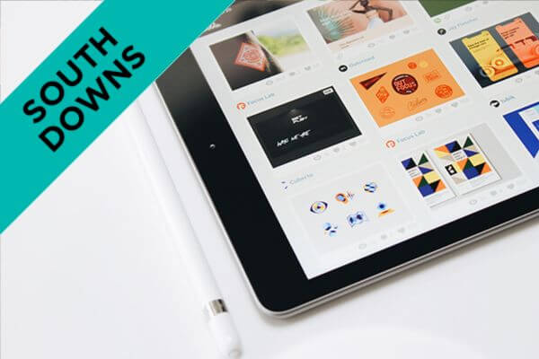 Close up of tablet displaying images