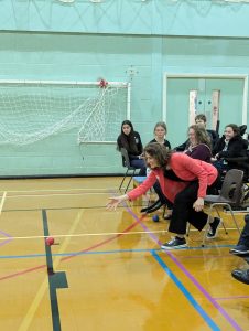 Cllr Emily Young playing boccia.