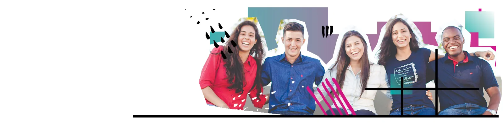 International students with their arms around eachother.