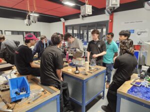 HSDC's Swiss Exchange Students in the South Downs engineering workshop. 