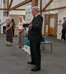 Damien Hinds speaking at the Alton CLICK Job Fair