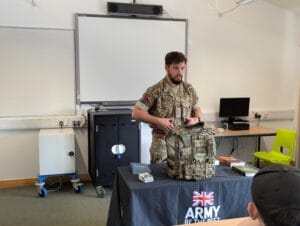 Army giving a talk at the public services careers event at South Downs College.